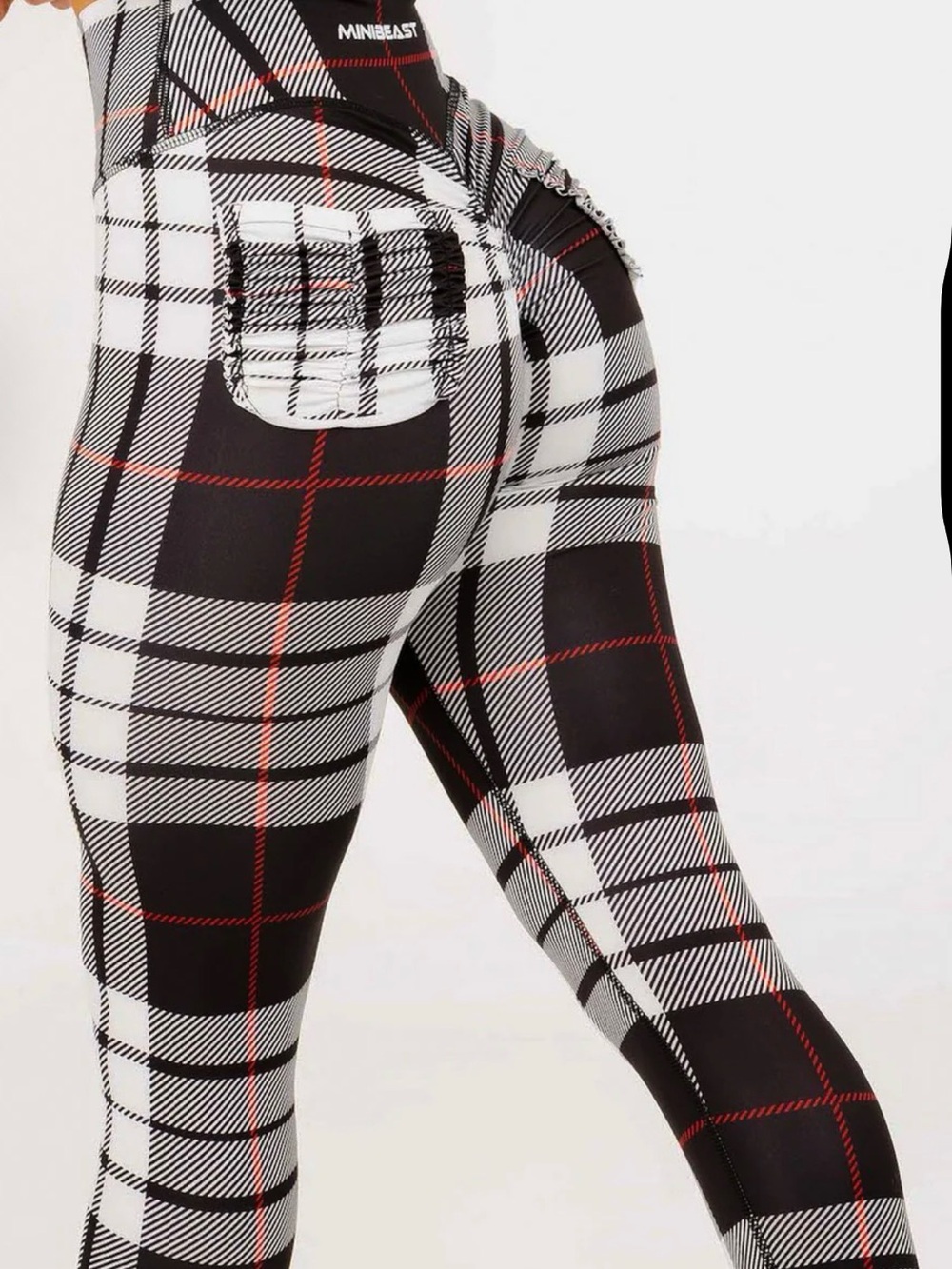 Minibeast Women’s Black & White Plaid Leggings with Red Accent